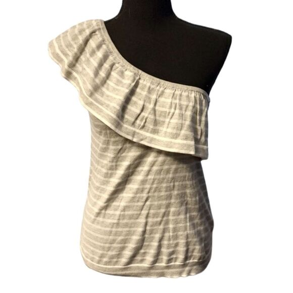 J. Crew Gray Striped One Shoulder Top Small - Picture 1 of 4